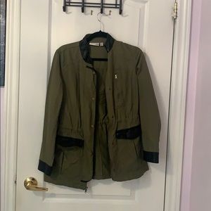 khaki green and leather light coat